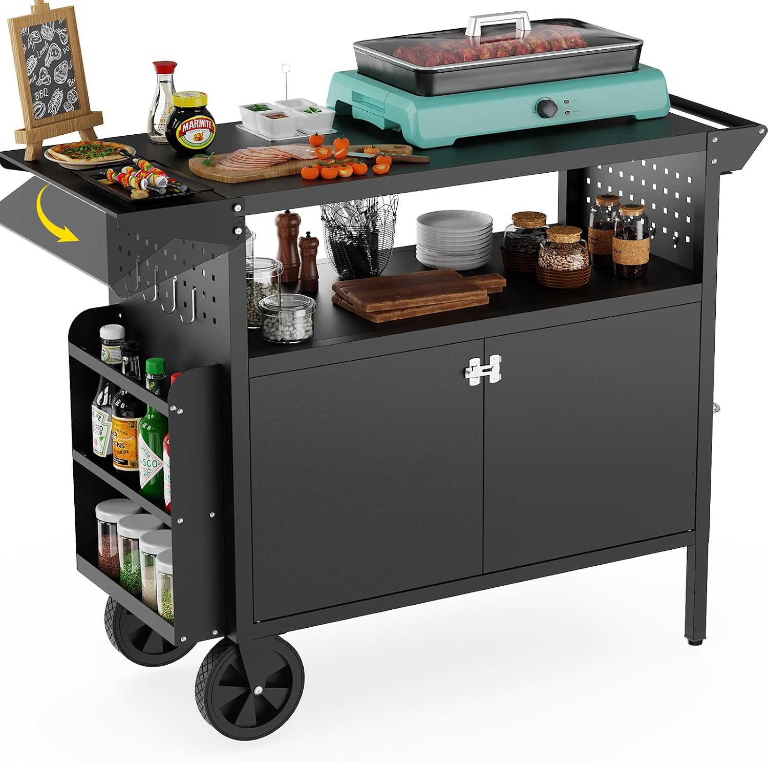 Kitchen Gadgets Organizer - Outdoor Grill Cart Table With Storage