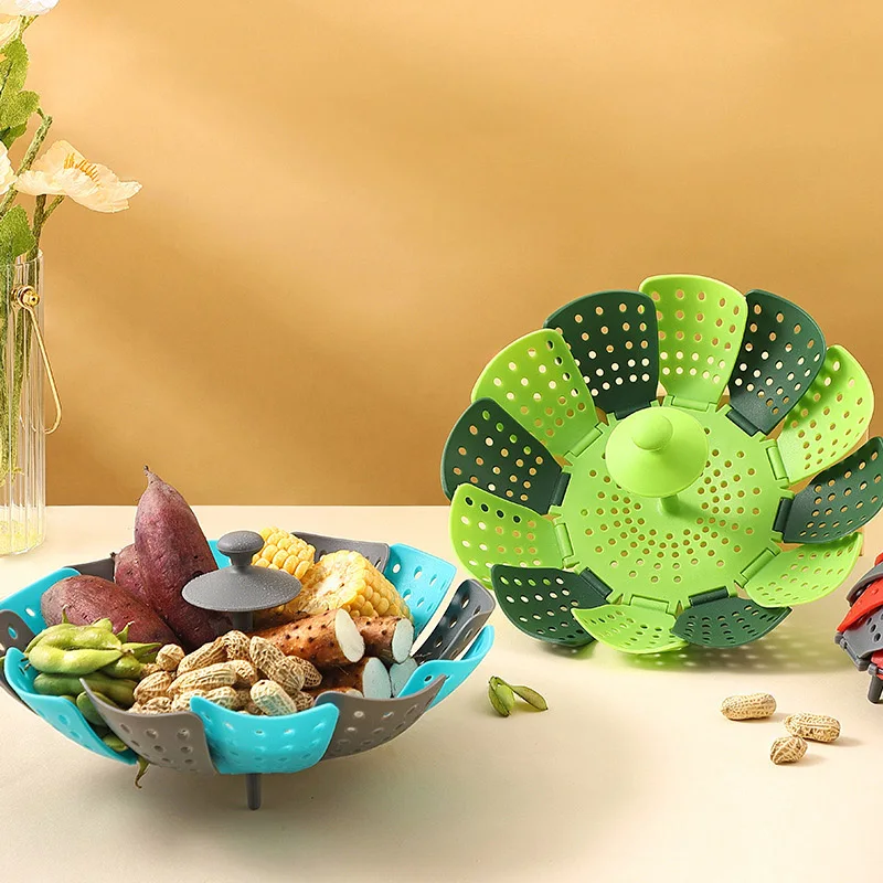 Folding Food Steamer Vegetable - Silicone Steamer Basket 评论和价格